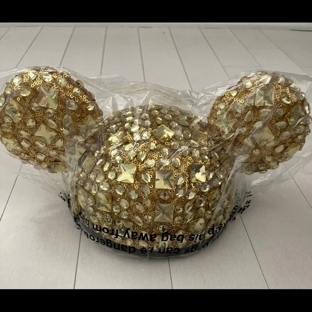 Disney World 50th Anniversary Jeweled Mickey Ear Hat Gold Luxe Disney Parks NWT - Picture 6 of 8